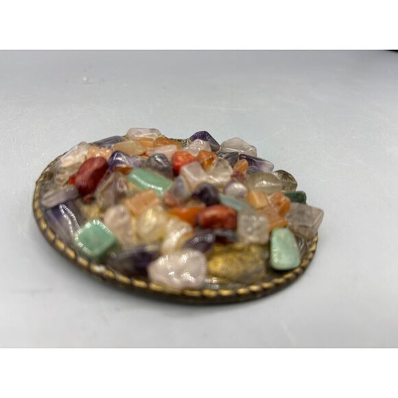 Vtg 2 Pc Stone Shell Bead Inlay Belt Buckle Set Oval Rectangle - Picture 7 of 8